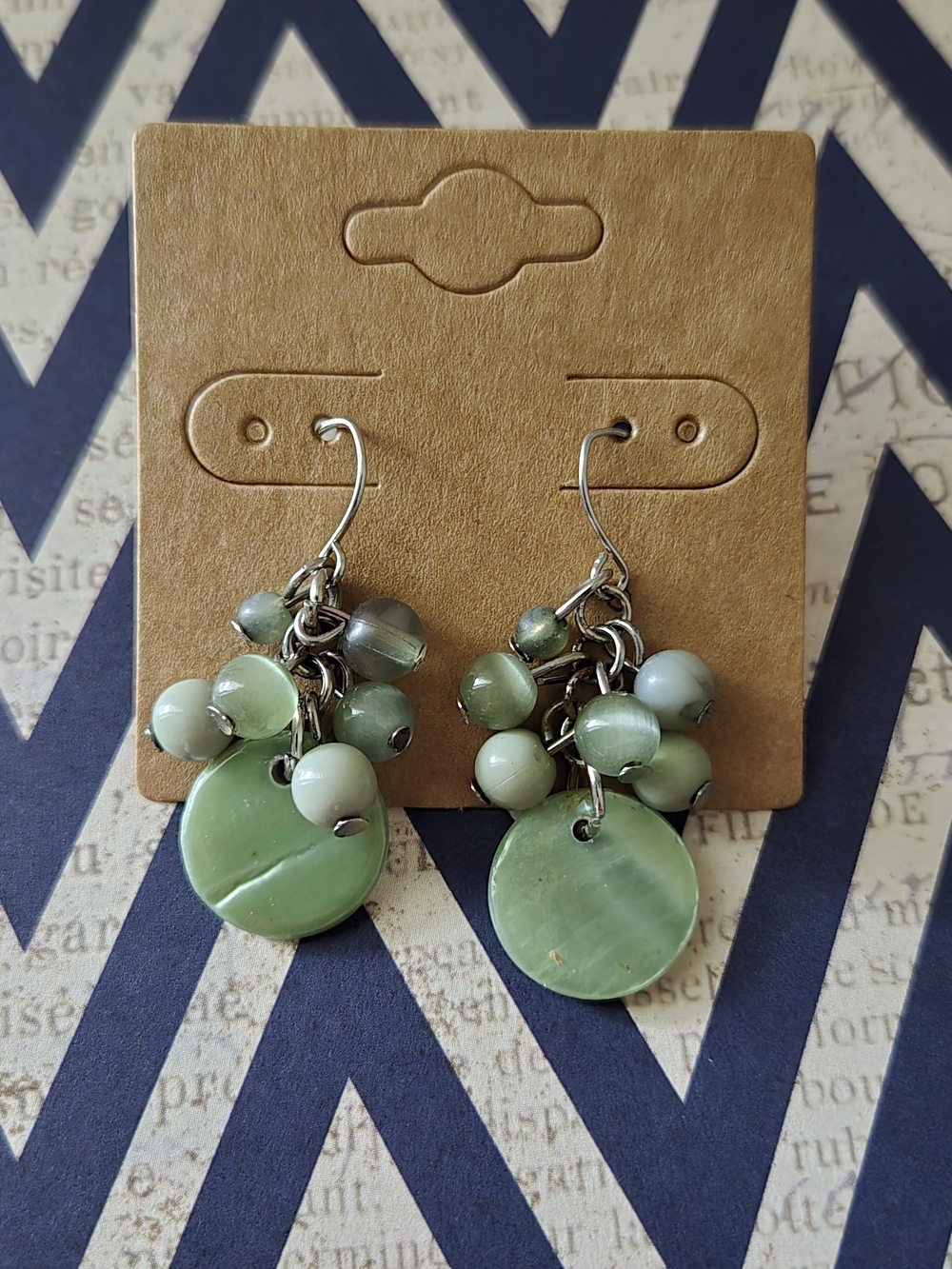 Vintage Green Cluster Dangle Earrings